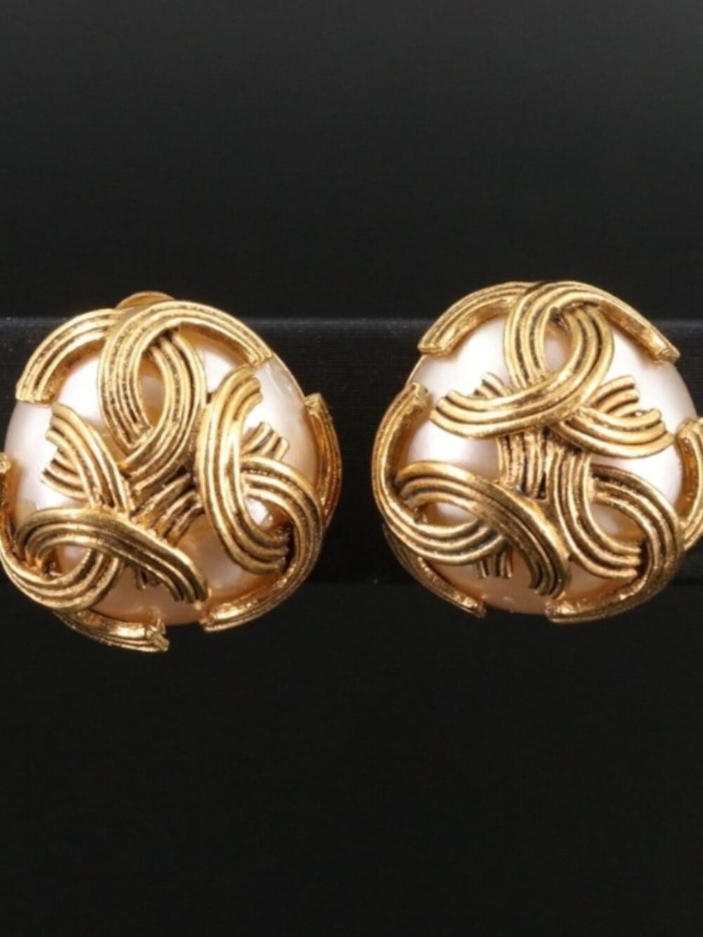 Chanel Faux Pearl Triple CC Clip Earrings